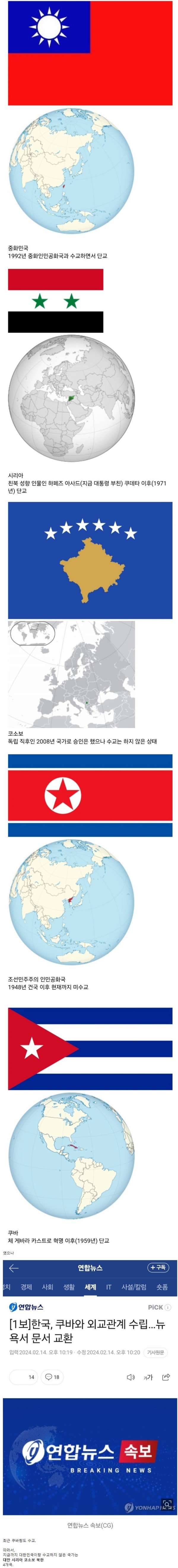 2024년 2월 기준 한국과 수교하지 않은 국가들