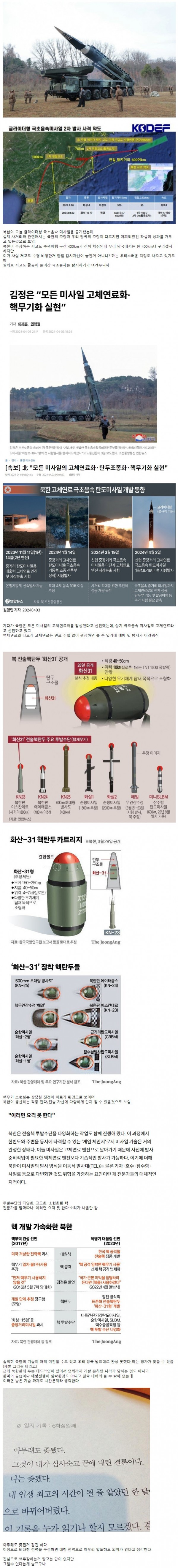 매우 우려스러운 요즘 북한 핵미사일 기술 동향