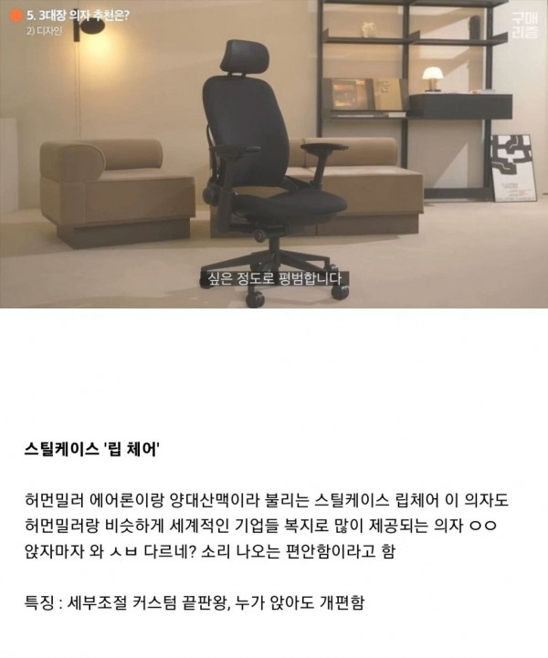 백만원은 기본으로 넘는다는 세계 3대 사무용 의자