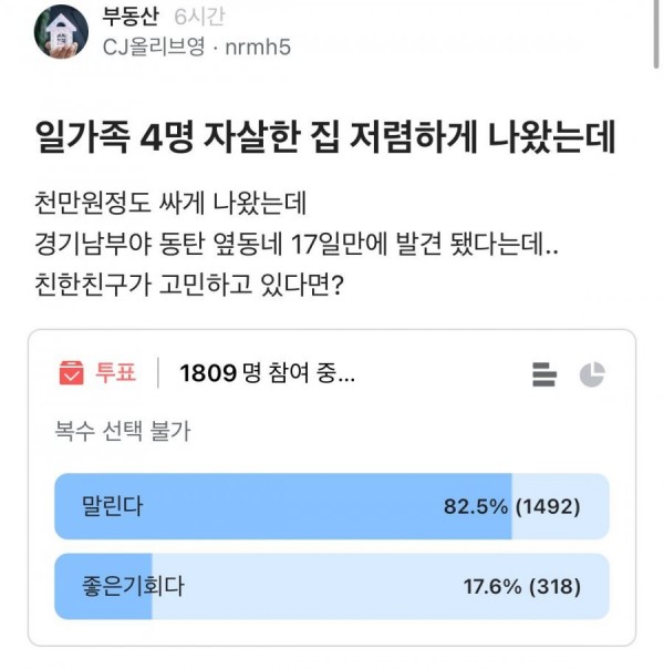 일가족 4명이 ㅈㅅ한집 매물