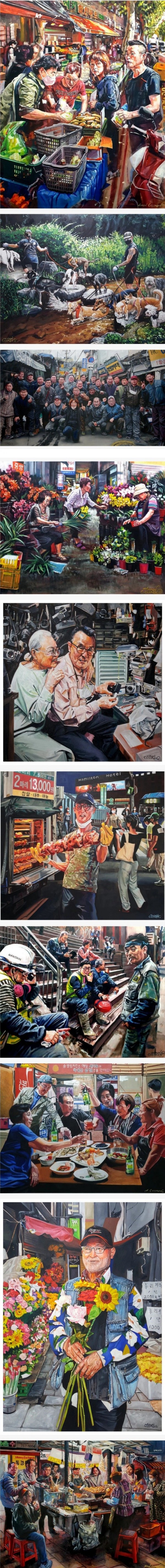 미국 화가가 그린 서울 길거리 사람들의 모습
