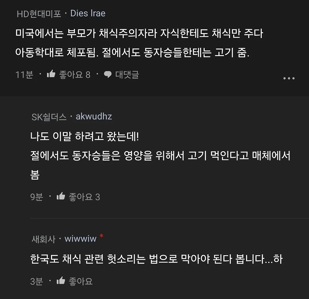 채식주의자 와이프 욕심 때문에 아이가 입원함