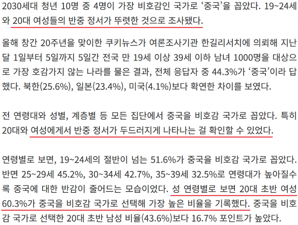 한국인이 가장 싫어하는 나라