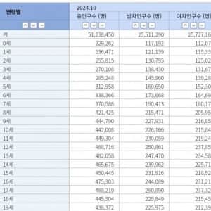 현재 대한민국 연령별 인구수