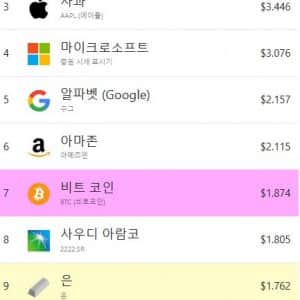 비트코인 전 세계 시가총액 7위