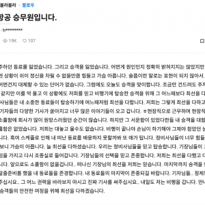 블라 좋아요 1000개 가까이 받은 제주항공 승무원 글