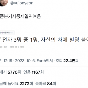 운전자 3명중 1명, 자신의 차에 별명 붙여 
