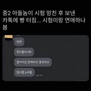 중2 아들이 시험 망친 후 보낸 카톡