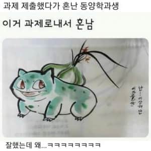 교수님에게 혼난 동양학과 학생이 제출한 과제 수준