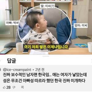 아버지 성따르는 것은 성차별이라는 누냐들
