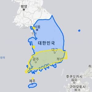 한국, 일본, 대만 면적 비교 