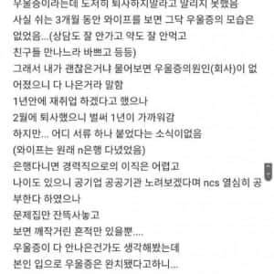 와이프 퇴사 후 우울증 걸린 남자