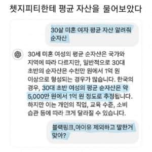GPT한테 물어본 30대 미혼 여성 평균 자산