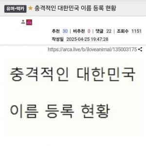 충격적인 대한민국 이름 등록 현황의 진실 
