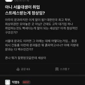 스트레스 받는 서울대 문과 취준생