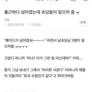 출근하다 넘어졌는데 초딩들이 일으켜 줌