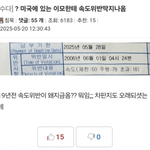 미국에 있는 이모한테 과속딱지 나옴