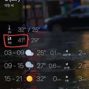 7월 9일 체감온도 43도 예상 (대구 최고 체감 47도)