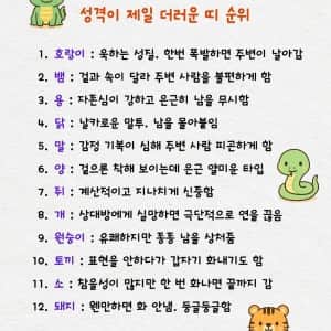 성격 더러운 12지신 띠 순위