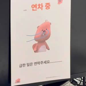 첫 연차 쓴 회사 막내 모니터에 붙여진 사진