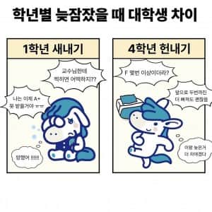 학년별 늦잠잤을 때 대학생 차이