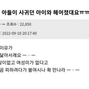 아들이 사귀던 여친이랑 헤어졌어요