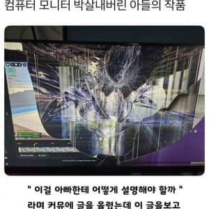 컴퓨터 모니터 박살내버린 아들의 작품