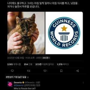 기네스북에서 인정 받은  30살 고양이
