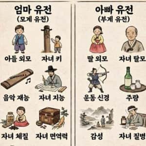 부모가 각각 물려주는 유전적 특징