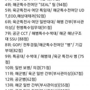 재미로 보는 군부대 전투력 순위