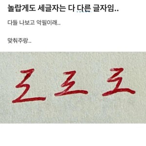 놀랍게도 세글자는 다 다른 글자임 ㅎ