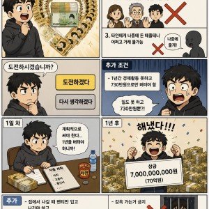 730만원 가지고 1년 버티면 70억원 받음