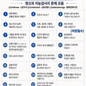 정신과 지능 검사지 문제 모음 (7개도 못 맞추면 병원 ㄱㄱ)