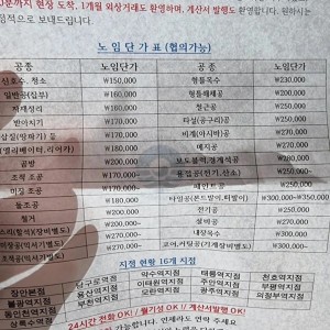 2026년 인력 사무실 노임 단가표