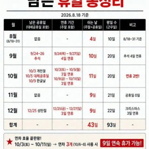 2026년 남은 연휴 총정리