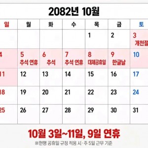 추석 연휴가 무려 9일인 년도