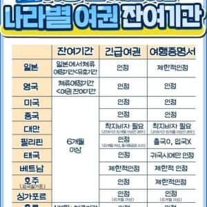 여행전 체크하는 나라별 여권 잔여기간